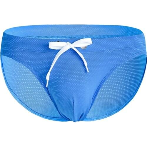 New Mens Surf Beach Sexy Low Waist Tether Mesh Breathable Elastic Bikini Swimwear Sexy Swim Trunks Mens Briefs Triangle Bikini