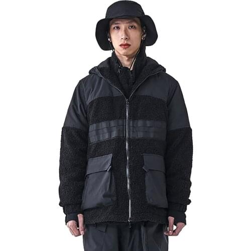 PUPIL TRAVEL Techwear Mens Zip Up Fleece Hooded Jacket Tactical Molle Cargo Thermal Winter Coat Hip Hop Streetwear Punk Fashion