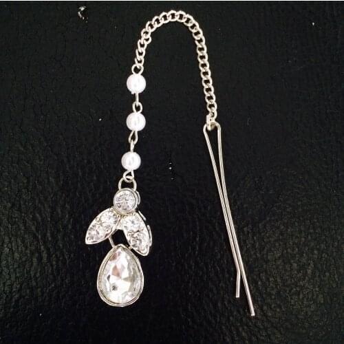 LiuJee KD138 New Clear crystal dangle forehead bridal pageant prom headpieces wedding teardrop hair jewelry accessories