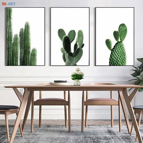 Nordic Minimalist Cactus Canvas Painting Green Plant Posters and Prints Wall Art Wall Pictures Dining Room Kitchen Boho Decor
