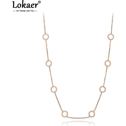 Lokaer Trendy Titanium Stainless Steel CZ Crystal Round Circle Choker Necklaces For Women Chic Charm Pendant Necklace N19201
