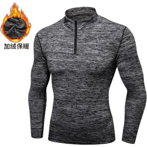 Mens Thermal Fleece Running T-shirt Workout Sports Tops Winter Warm Down Shirt Zipper Gym Jogging Yoga Training Hoodies EU Size