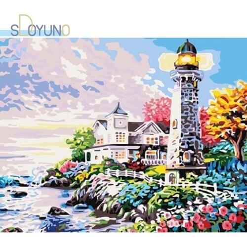 SDOYUNO 60X75cm DIY Painting By Numbers Scenery Oil Paint By Numbers On Canvas Seascape Frameless Digital Hand Painting Wall Art