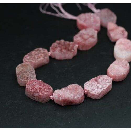 Natural Quartz Geode Drusy Slab Beads,12pcs/strand Pink Roug Agates Crystal Cluster Druzy Slice Nugget Pendants Jewelry Making