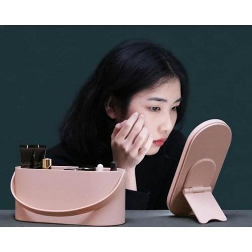 The New Makeup Organizer Box With LED Light Mirror Portable Travel Makeup Cosmetics Organizer Touch Light Storage Makeup Case