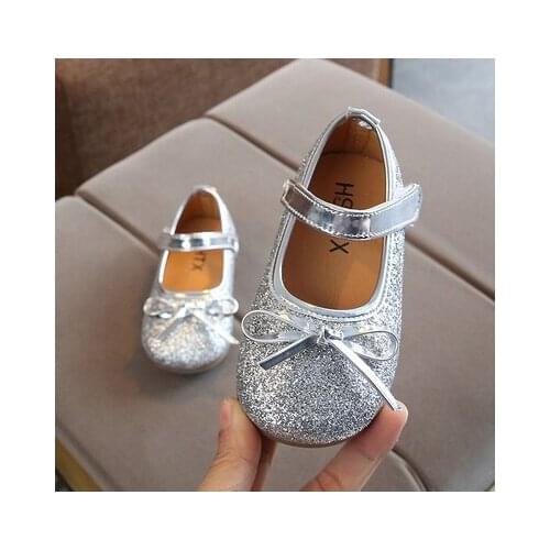 Baby Girl Shoes Toddler Girl Shoes For Childrens Footwear Princess Bling Bowtie Pink Child Shoes Gold Silver Dress Shoes