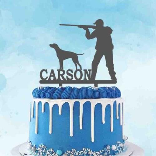 Personalized Hunter Hunting Cake Topper Custom Name Hunter and Hound Silhouette For Mans Birthday Party Cake Decoration