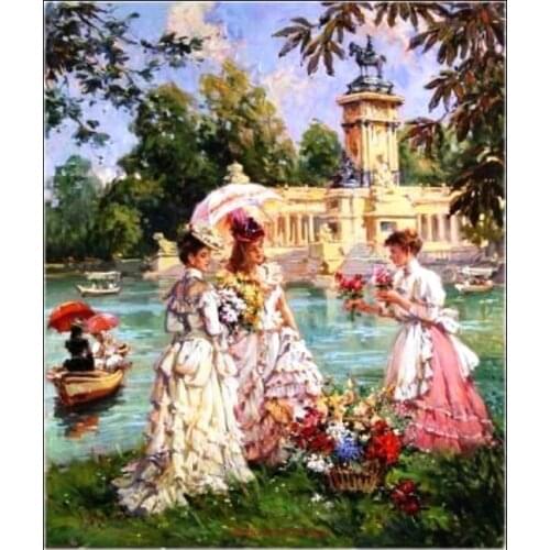 Counted Cross Stitch Kits Needlework Embroidery - Crafts 14 ct Aida DMC Color DIY Arts Handmade Home Decor - Flower Seller