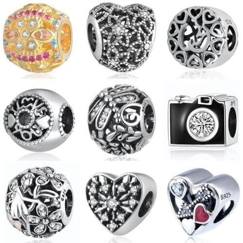 Authentic S925 Bead DIY Jewelry Struck By Love Camera Heart of Winter Daisy Fairy Dragonfly Charm fit Lady Bracelets