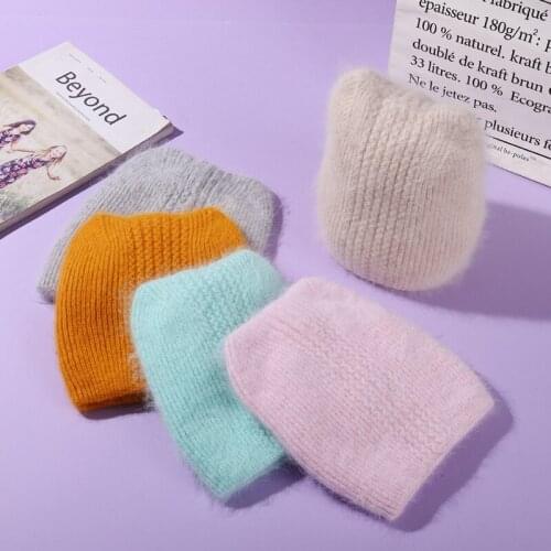 CNTANG Cat Ears Beanies Long Rabbit Fur Hair Hat For Women Girls Winter Double layer Warm Knitted Hats Fashion Casual Female Cap