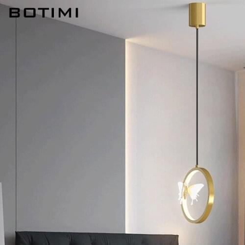 Modern 220V LED Pendant Lights with Butterfly Decoration Supension Bedroom Bedside Hotel Lamp Golden Black Ring Dining Lighting