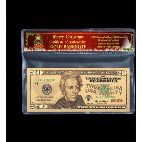 Souvenir US $ 20 Old Banknote 24k Gold Plated Christmas Plastic Frame Paper Gift 2 Pieces / Set