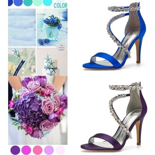 2021 New Satin Women Pumps Zipper Back Strap Bride White Wedding Sandals Clearer Rhinstones Open Toe Party Shoes Summer 10.5CM