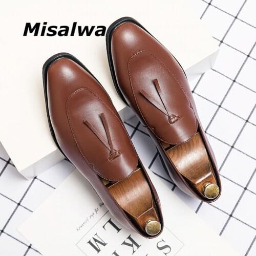 Misalwa 38-46 Casual Business Flat Shoe Men Simple Slip-on Men Designer Formal Dress PU Leather Shoes Tassel Party Mens Loafers