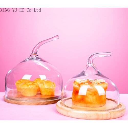 Creative Wooden Storage Tray with Glass Lid 9 Inch Fruit Plate Cake Tray European Style Living Room Decoration Accessories