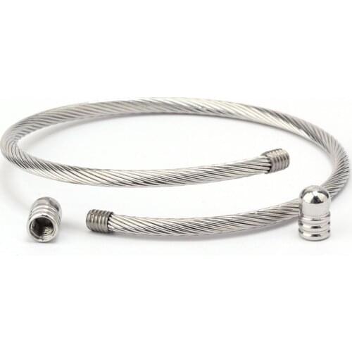 Unisex Elastic Cable Wire Bangle Stainless Steel Bracelet Screw with Removable End Plug Twisted Cuff Charm Beads fit DIY Jewelry