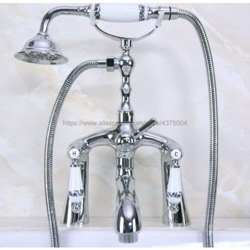 Bathroom Deck Mounted Shower Faucets Set Bathtub Faucet Water Mixer Tap Polished Chrome with Hand Shower Nna101