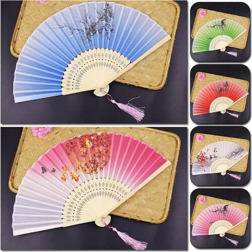 Vintage Handmade Folding Hand Held Flower Silk Fan Chinese Dance Pocket Gifts Wedding Birthday Party Decor Supplies Dance Fan