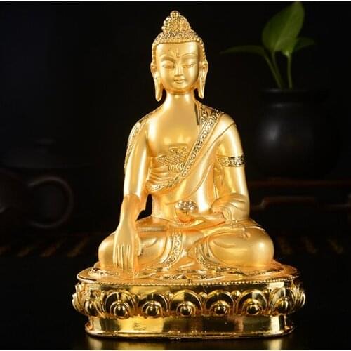 14cm TALL# GOOD quality # bless Safety Health Talisman #efficacious Protection Gold-plated Sakyamuni Buddha statue