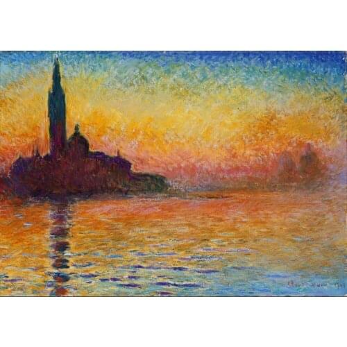 High quality Oil painting Canvas Reproductions San Giorgio Maggiore at Dusk (1908) By Claude Monet Painting hand painted