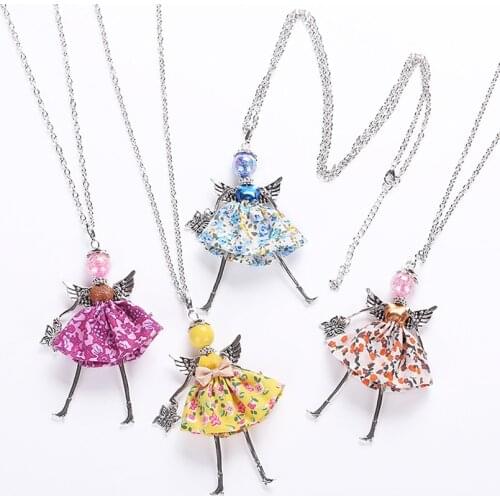 YLWHJJ 2017 new women doll cute long chain pendants angel wings necklace girl handmade statement necklace hot fashion jewelry