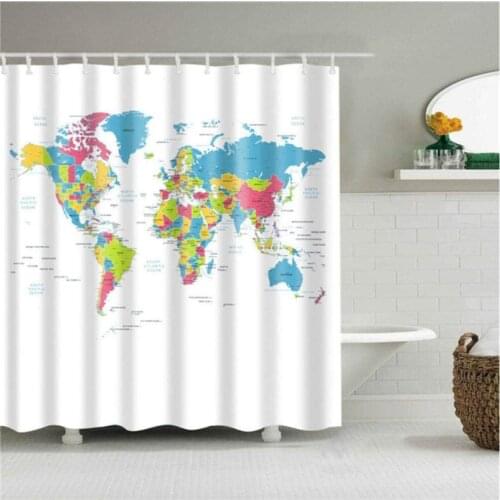 Shower Curtain World Map Bathroom Waterproof Mildew Resistant Mold Resistant Antibacterial Bath With Hooks Accessories,180x180cm