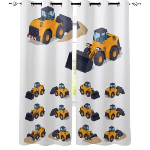 Cartoon Yellow Bulldozer Window Curtains for Living Room Luxury Kitchen Bedroom Drapes Home Decor Backdrop Curtain