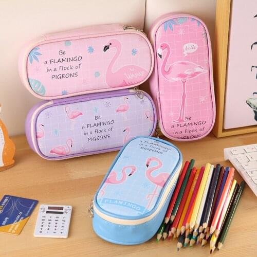 Princess Pencil Pouch PU Flamingo Lead Student Pencil Case Korean Stationery School Supplies