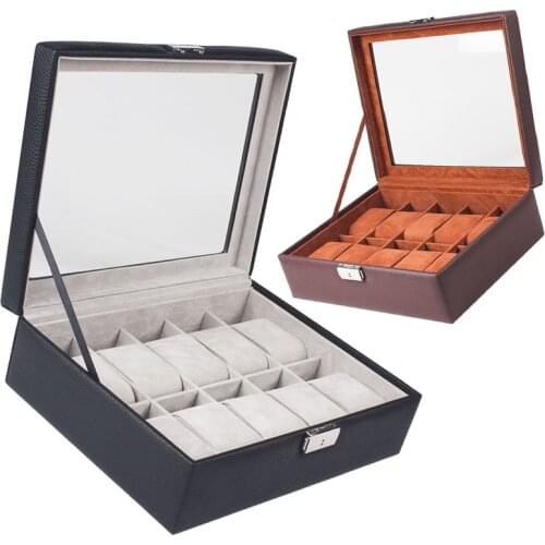 1pcs Watch Storage Box 10 Grids Display Simple Fashion Watch Jewelry Box Exquisite Lock Clasp Watch Decoration Box PU Watch Box