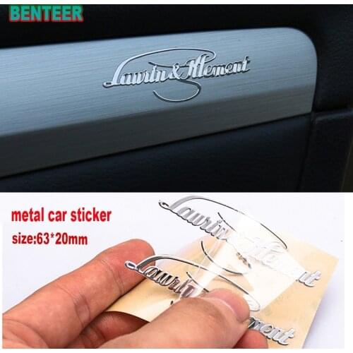 2pcs metal Laurin & Klement car interior sticker for Skoda Fabia Octavia MK2 Rapid Spaceback Superb Yeti Roomster