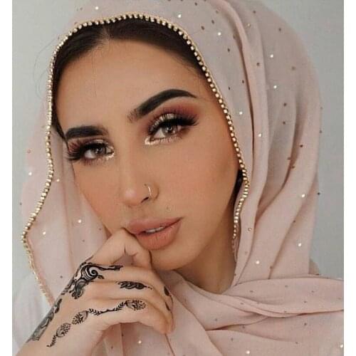 2020 Fashion Diamond Chiffon Women Long Hijab Scarf Muslim Lady Hijab Caps Islam Clothing Turkish Turban Shawl Head Scarves 1PC