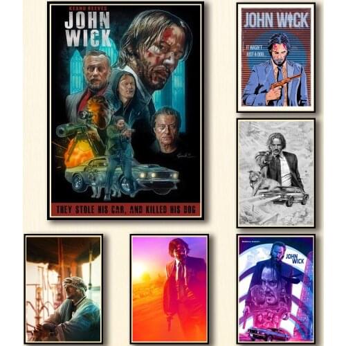 43 Designs John Wick Whitepaper Poster Reeves Artwork Painting Funny Fancy Wall Sticker for Coffee House Bar