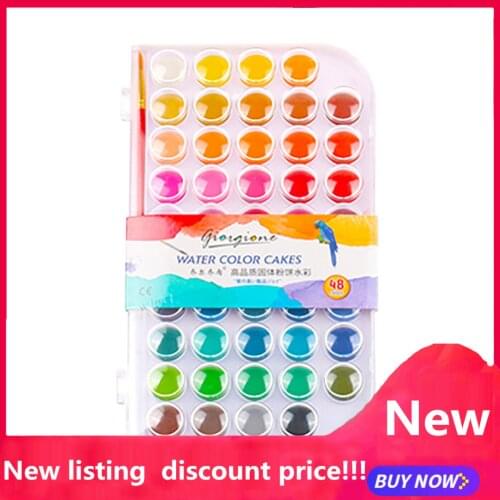 48 Colors Portable Travel Solid Pigment Watercolors Paints Set With Water Color Brush Pen For Painting Art Supplies#G3