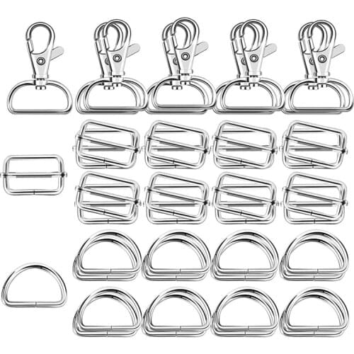 60Pcs 32mm Metal D Rings for Gags Swivel Snap Hooks Tri-Glide Buckles for Handbag Hardware (Silver)