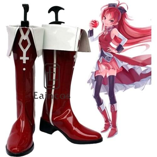 Anime Puella Magi Madoka Magica Sakura Kyoko Red Boots Cosplay Party Shoes Custom Made