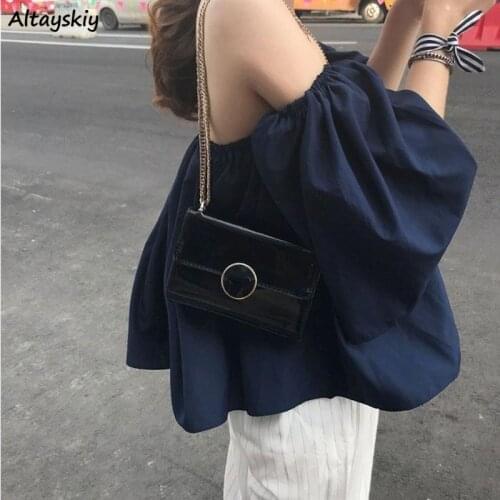 Shirts Women Slash Neck Off Shoulder Korean Style Elegant Trendy Popular Holiday Leisure Chic Ulzzang Female Top Summer Slim Ins