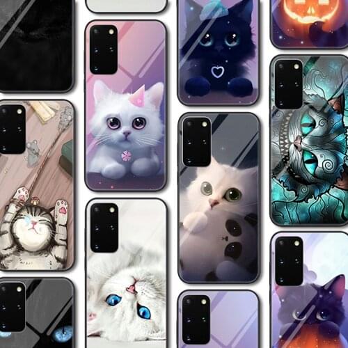Glass Case for Samsung Galaxy A51 A50 A71 A70 S20 S10 S9 S8 A40 S20+ S10e A30 A20 Note 10 9 8 Plus Ultra Cute Cat Cartoon Case