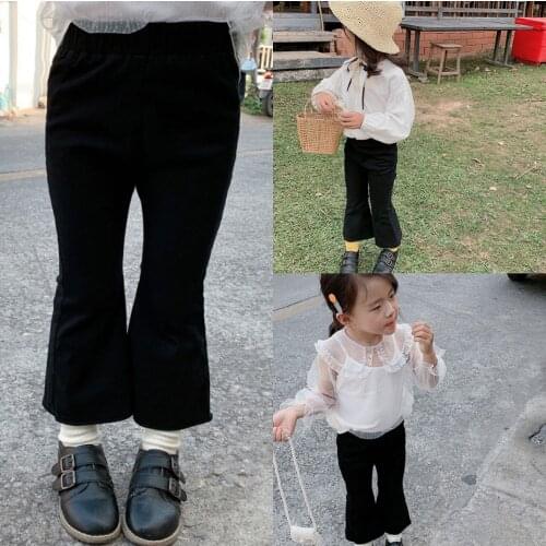 3 4 5 6 7 8 Years Baby Girls Flare Pants Spring Autumn New Kids Baby Trousers High Waist Fashion Black Boot Cut Pants For Girls
