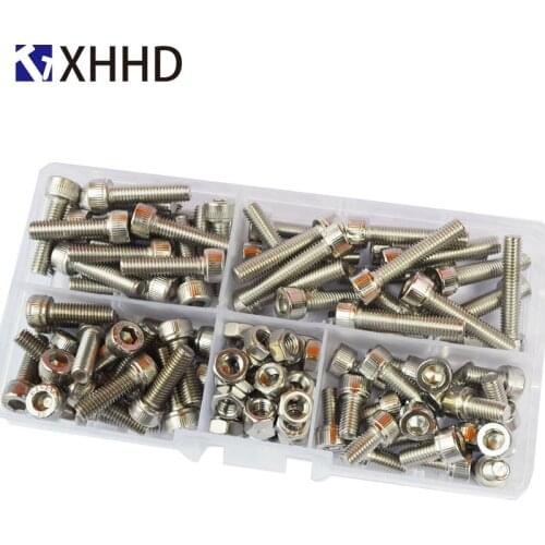 DIN912 Hex Socket Head Cap Screw Metric Thread Hexagon Allen Bike Machine Bolt Nut Set Assortment Kit Box 304 Stainless Stee M5