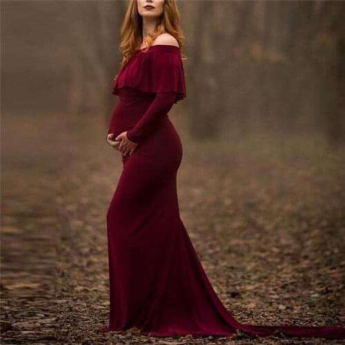 Shoulderless Maternity Photography Props Long Dress Crochet Lace Maternity cotton Dress Pregnancy Dress Gown Pregnant