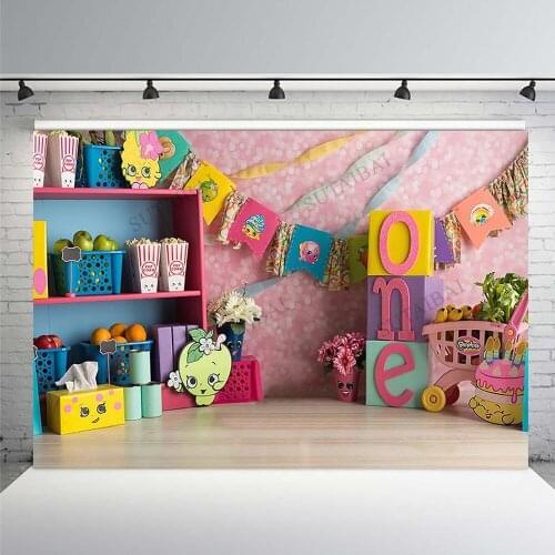 Supermarket Fruit Popcorn Photography Backdrops Child 1st Birthday Party Baby Portrait Backgrounds for Photo Studio Props