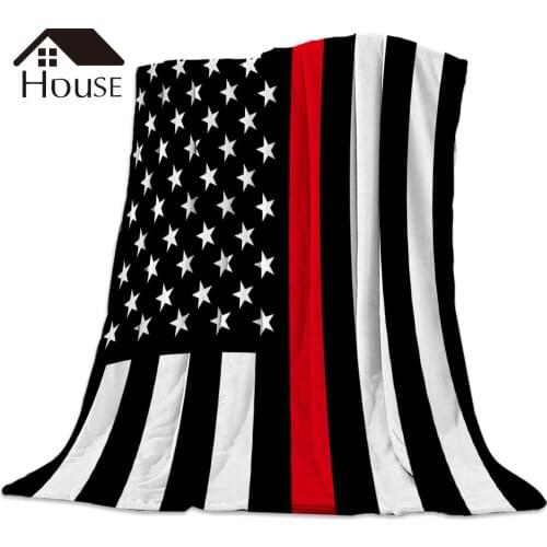 Red Line American Flag Firefighter Sign Printed Nap Blanket Soft Comfortable Velvet Plush American Style Blankets Warm Sofa Bed