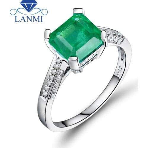 New! Fashion Engagement Ring In Solid 14Kt White Gold Princess Cut 5x7mm Emerald Ring SR024