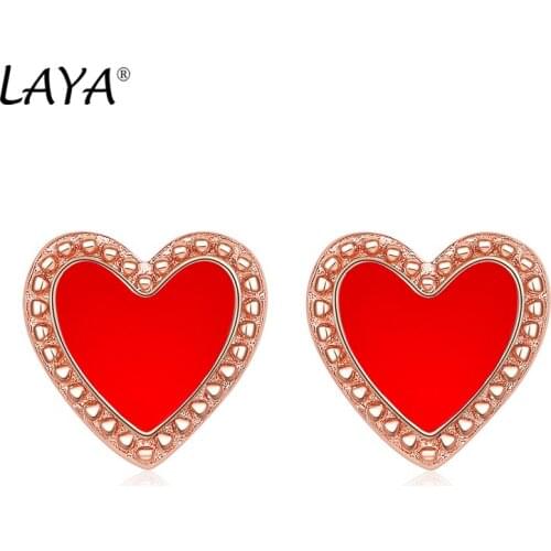 Laya Silver Heart-Shaped Earrings For Women 925 Sterling Silver Simple Design Red серьги Fine Jewelry Handmade Enamel 2021 Trend