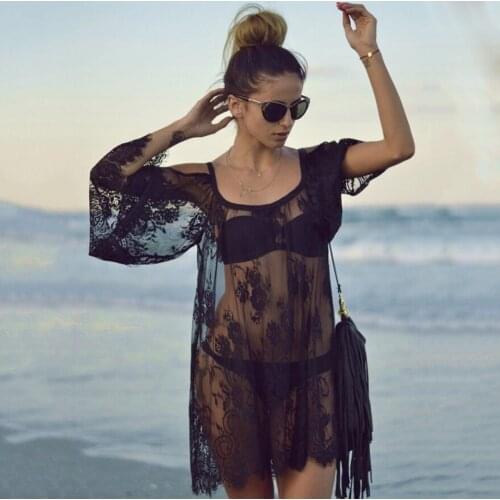 2021 Hot Saida De Praia Beach Cover Up Pareo Playa Coverup Dress Vestido Livre Swimsuit Wear Swimwear White Lace Women Beachwear
