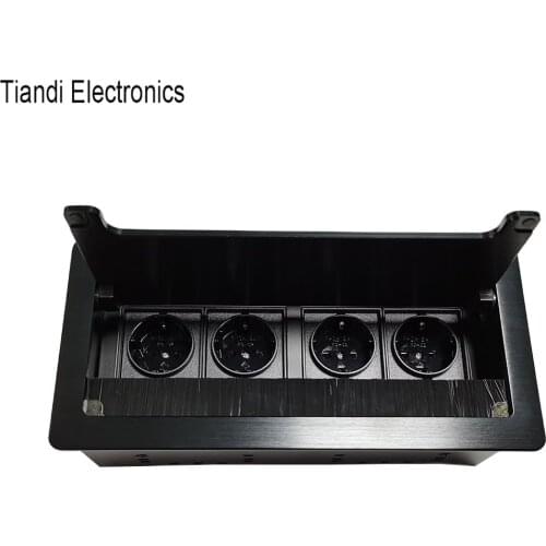 Matte black aluminum alloy panel brush clamshell desktop socket 4-bit EU power home hidden dust proof multi-function outlet box