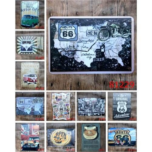 Shabby Chic Vintage Style Metal Tin Signs Route 66 Motorcycle Map of America Welcome To Paris for Tiki Bar Home Wall Decoration
