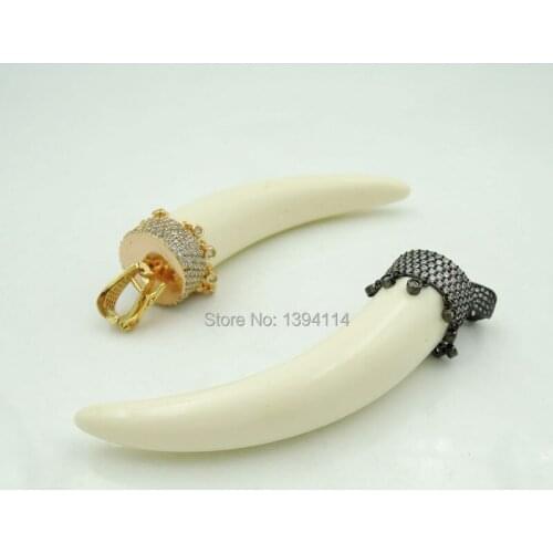 Micro Pave Clear CZ Ox Bone Horn Pendant Approx 70*18*18mm