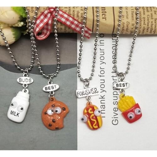 Cute Cookies and Milk Cup Food Pendant Necklace Best Friends Necklace Men and Girls Couple Necklaces Birthday Gift Jewelry Gift