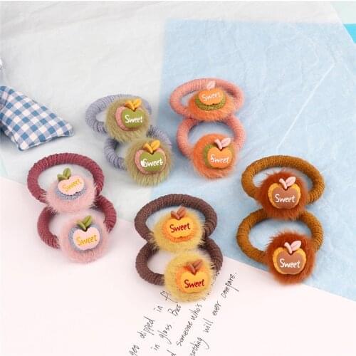 2Pcs Girls Sweet Fruits Hair Bands Cartoon Cute Apple Hair Ties Elastic Headband for Children Kids Hair Accessories Holder Gifts